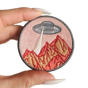 Iron On UFO Patch with Orange Vintage Retro Colors by EspiLane