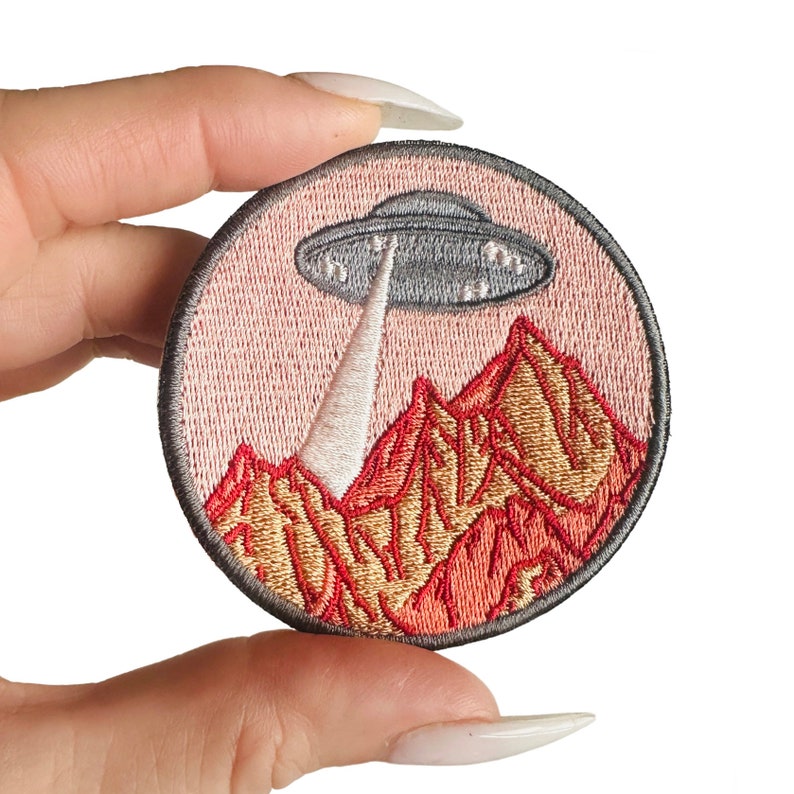 Iron On UFO Patch with Orange Vintage Retro Colors by EspiLane image 1