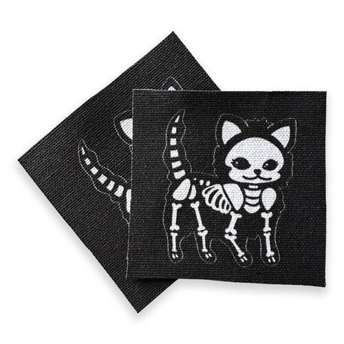 Cat Skeleton Sew-On Patch | Spooky Handmade Cotton Fabric (3.25")
