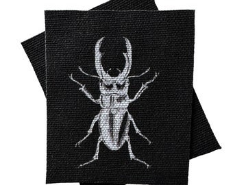 Stag Beetle Patch | Black & White Entomology Sew On Fabric Punk Patch | 2.25x3"