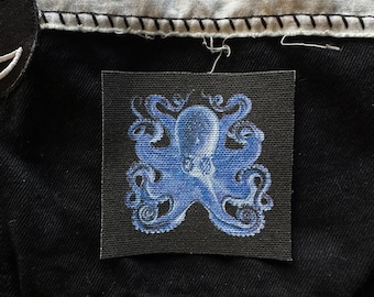 Blue Octopus Sew-On Patch | Handmade Fabric Applique | 3"