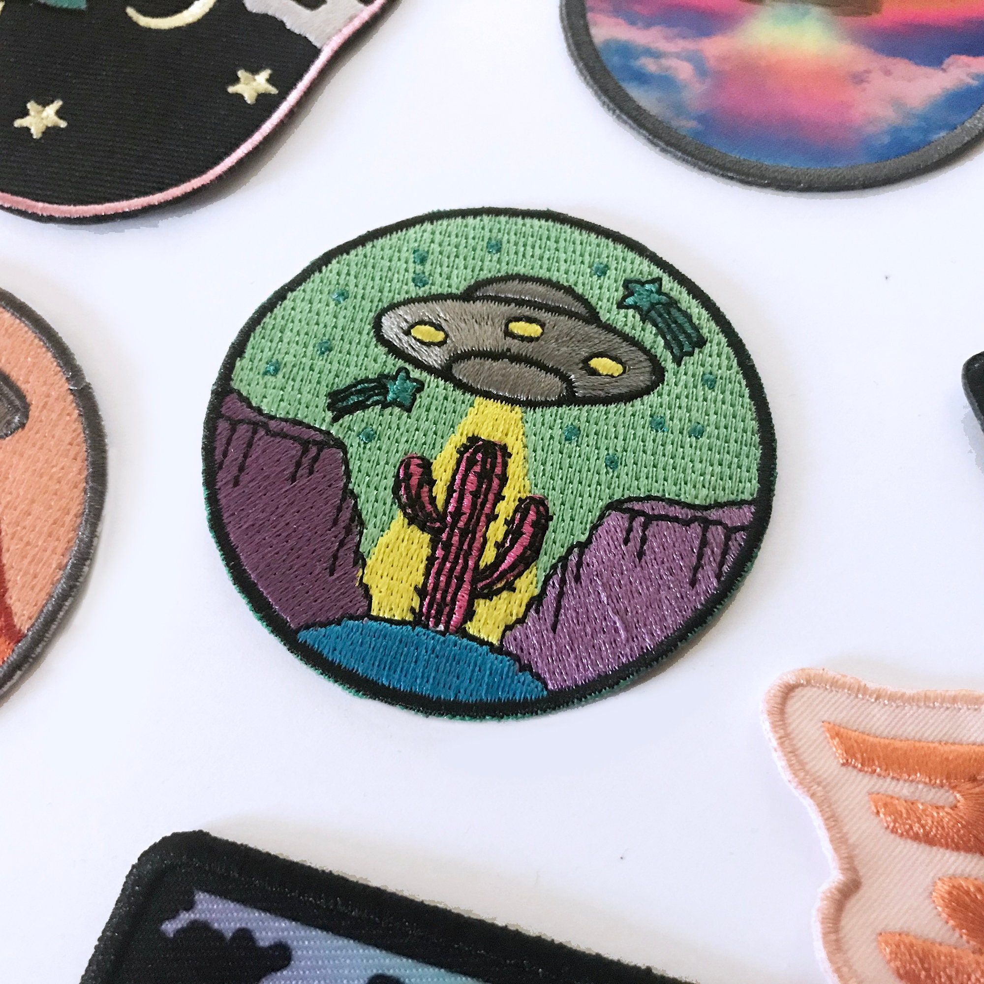 UFO Cat Alien Printed Patch Iron on Patches Cute Kitty Abduction