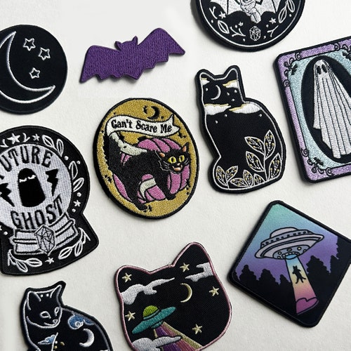 Gothic Spooky Iron On Patches | Pick One Bat, Cat, Ghost, UFO