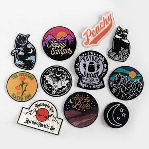 Pick One Iron On Patch | Outdoors Adventure Space Cat Patch | Spooky Peachy Funny Retro Patches for Hat Backpack Jacket Gifts | Espi Lane