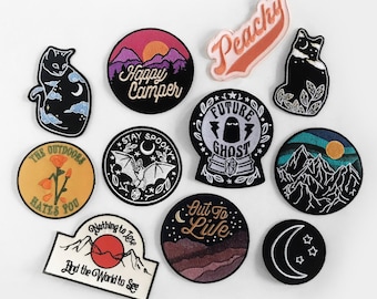 Choose One Embroidered Iron On Patch | Spooky, Cat, Outdoors Adventure