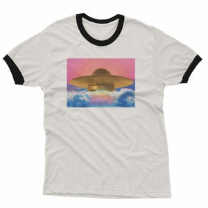 UFO Shirt Anime Sky Aesthetic Retro Graphic Shirts Believe UFOs Tees Vaporwave Tee Space Science Fiction EspiLane Tshirt White Ringer