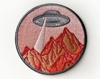 Iron On UFO Patch with Orange Vintage Retro Colors by EspiLane