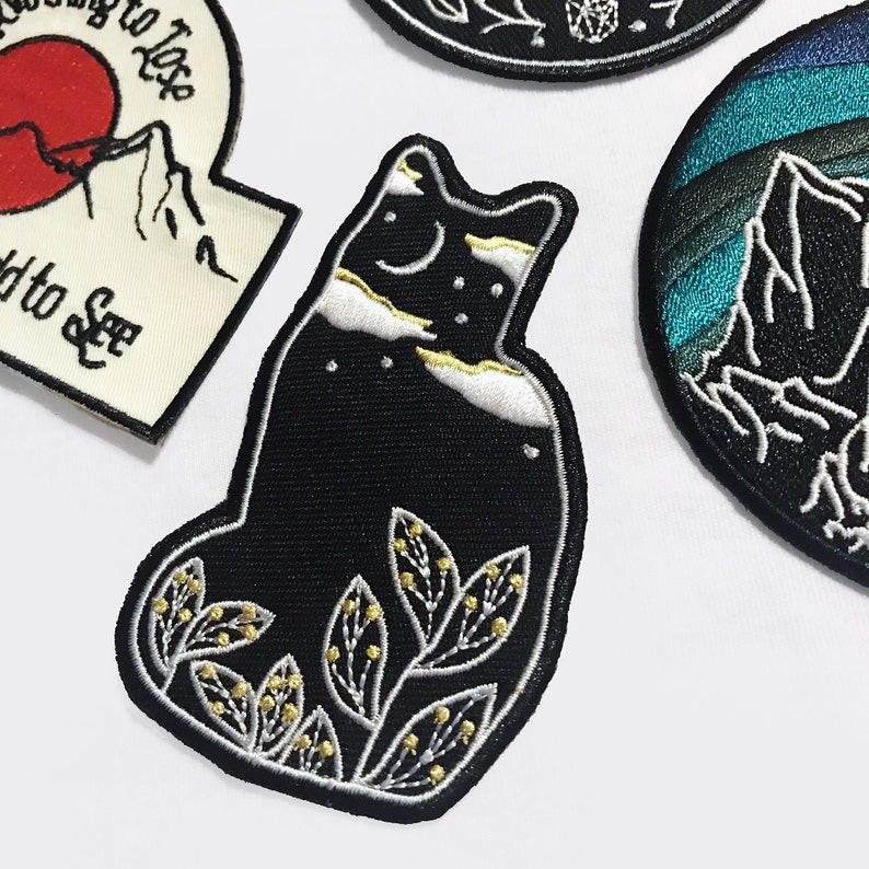 Black Cat Patch Celestial Embroidery Iron On Magic Moon Botanic Nature Hat Backpack Jacket Patches Gift Original Espi Lane Patch image 3