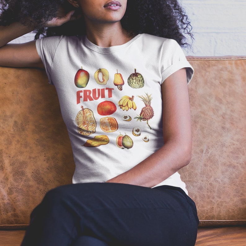 Cute Banana Mango Peach Print Tees Fruits Retro T-shirts Ringer Espi Lane Womens Mens Unisex Shirts Fruit Graphic Tee
