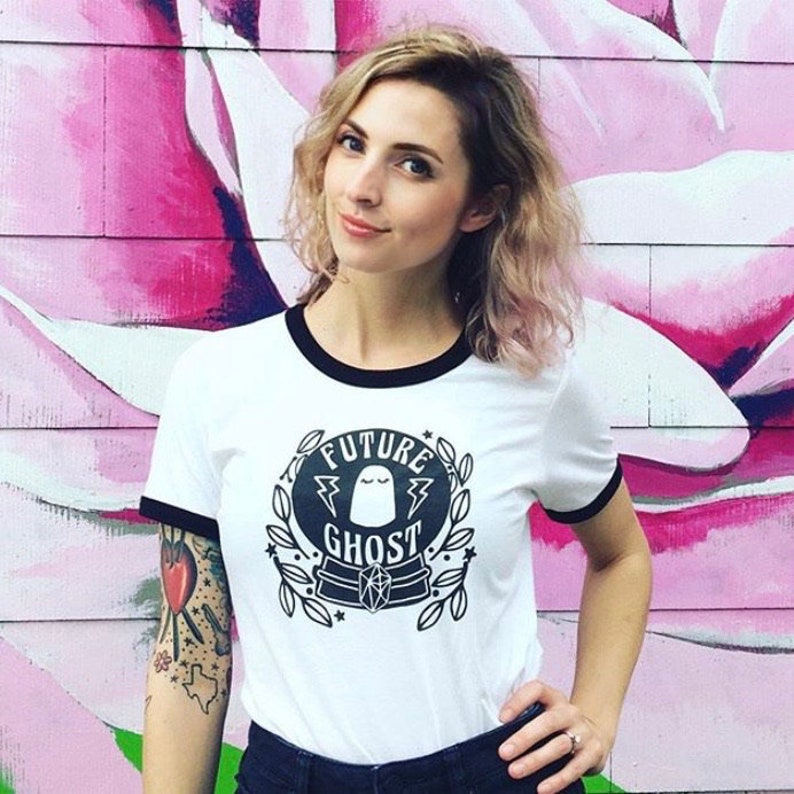 Future Ghost Graphic Tee  Pastel Goth Shirt  Gothic Horror White Ringer