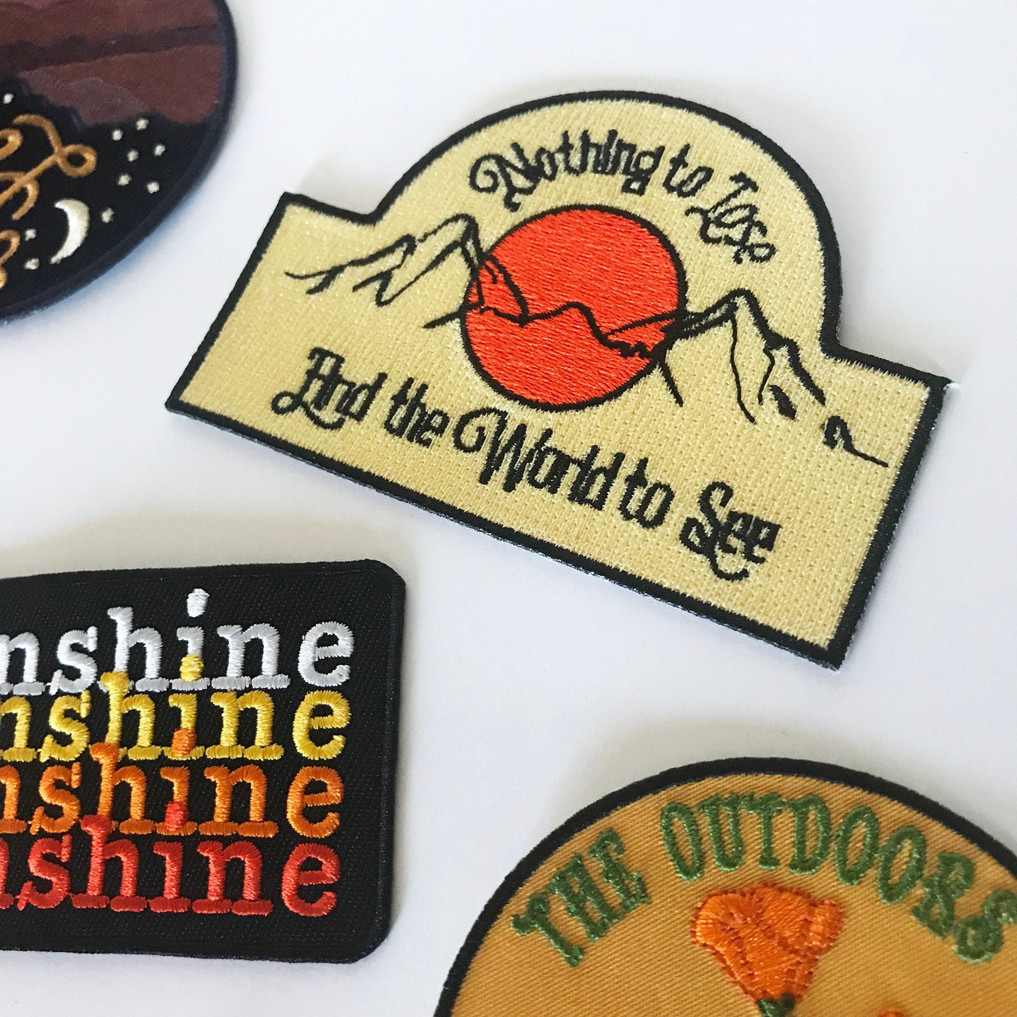 Pick One Iron on Patches Outdoors Adventure Space Cat Patch Desert Mountain  Peachy Vintage Retro Hat Backpack Jacket Patch Espi Lane 