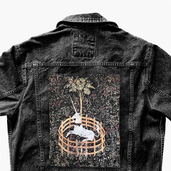 Unicorn in Captivity Back Patch | Medieval Gothic Fantasy Applique | 10x13"