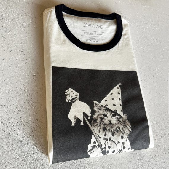 Clown Jester Cat Vintage Style Unisex Graphic Shirt | Tabbyland Ringer Tee | XS-3XL