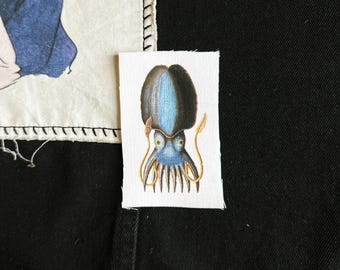 Écusson en tissu bricolage calmar bleu | Patchs animaliers à coudre Punk Science | 2,5 x 3,5 pouces