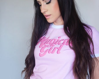 Kawaii Magical Girl T Shirt | Weeaboo Anime Tshirt | Gift Idea | Cute Ringer Graphic Tee | Pastel Pink Graphic Tees | Espi Lane Shirts