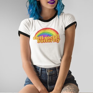 Retro Rainbow Introvert Graphic Tee AntiSocial Shirts Unisex Womens Plus Size Espilane T-shirt XS-3XL image 1