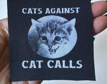 Parche de tela para coser "Gatos contra los piropos" / Parches feministas punk hechos a mano / 7,6 cm