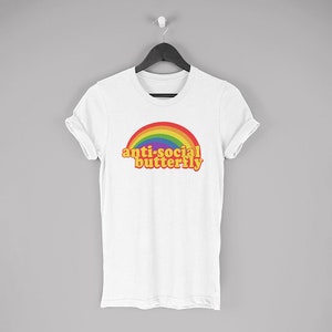 Retro Rainbow Introvert Graphic Tee AntiSocial Shirts Unisex Womens Plus Size Espilane T-shirt XS-3XL White