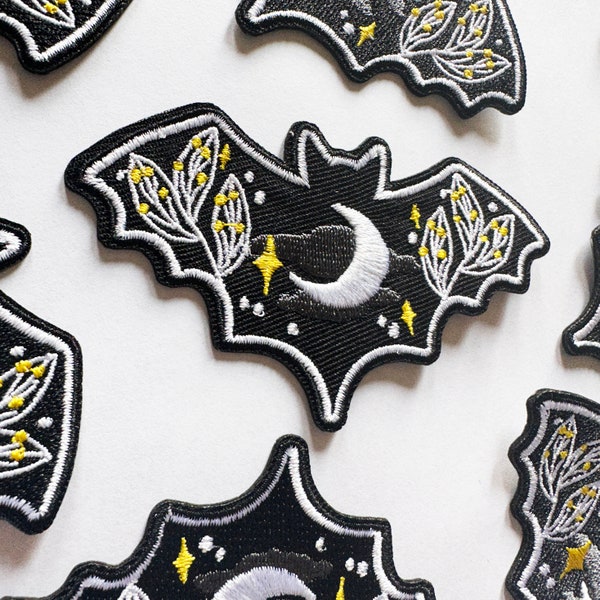 Bat Patch | Iron On Embroidered | Gothic Halloween Nature Witch | Backpack Jacket Hat Small Patches 3.5" | EspiLane