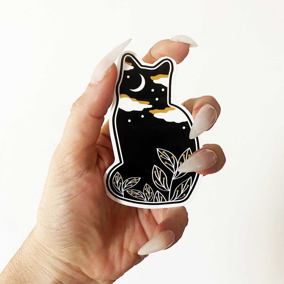 Cat Vinyl Decal Sticker | Black Nature Botanical Kitty Tumbler Laptop ...