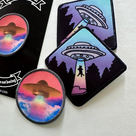 UFO Cat Alien Printed Patch Iron on Patches Cute Kitty Abduction