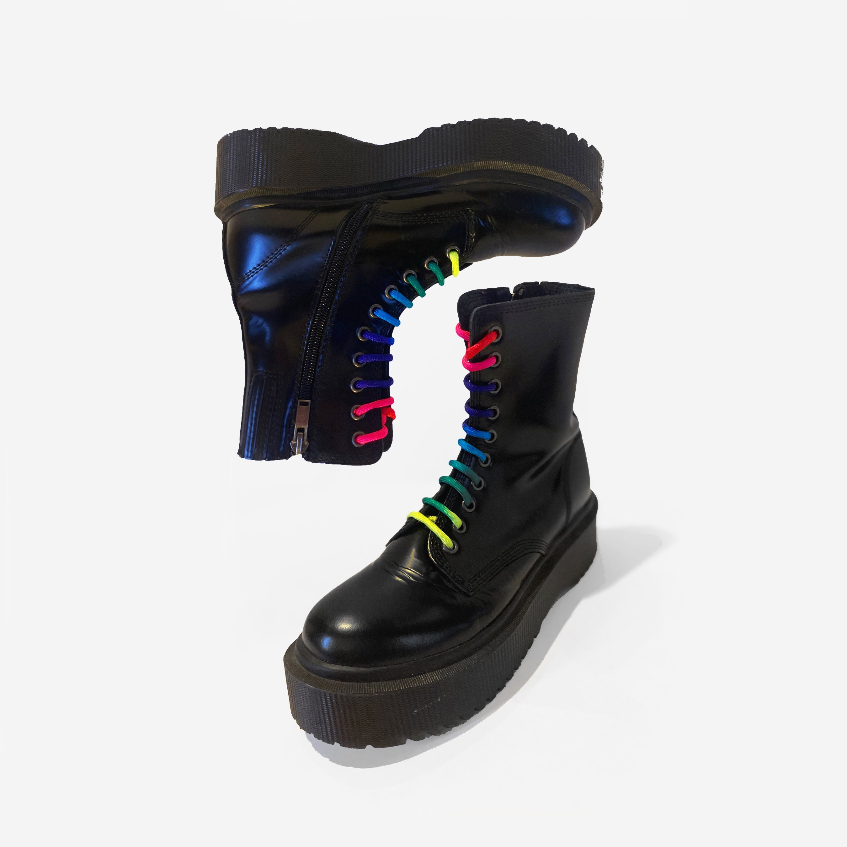 Bright Rainbow Shoe Laces Combat Boots 