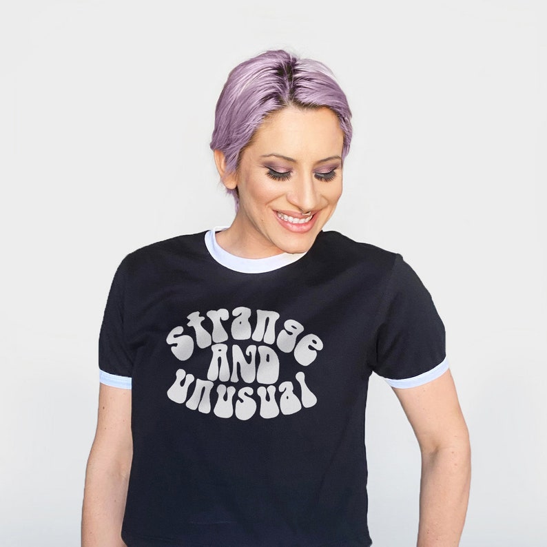 A Strange and Unusual T-Shirt for Unisex Adults Alternative Alt Plus Shirts Womens Mens Non-Binary Tshirt Espi Lane Black Ringer