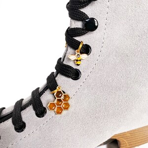 Bee Roller Skate Shoe Lace Charms | Honeycomb Bumble bee Gold Rollerskating Accessories Gear | EspiLane  Combat Boot | Two (2) Charms