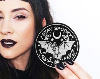Spooky Bat Iron On Patch | Halloween Embroidered Applique
