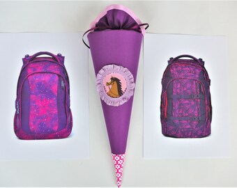 5. Klasse kleine Schultüte Zuckertüte Pferd zu Satch Rucksack Pink Bermuda weiterführende Schule Gymnasium später Kissen Schulrucksack lila