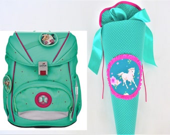 Pony school bag made of fabric, sugar bag suitable for the school bag of the Pepermint Pony, horse, mint, green, pink, purple, turquoise, mint green