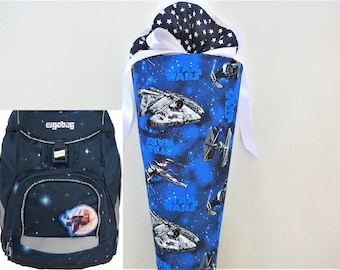 Spaceship, school bag made of fabric, dark blue, later pillow, sugar bag outer space, matching the school bag ERGOBAG KoBärnikus, name possible