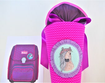 CABALLO mochila escolar hecha de tela más tarde cojín bolsa de azúcar dinklelila lila menta adecuado para mochila escolar Scout Dream Catcher niñas cabeza de caballo BOHO