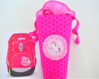 Mochila escolar UNICORNIO de tela más tarde bolsa de azúcar tipo almohada adecuada para mochilas escolares Ergobag CinBärella para niñas mochila escolar de tela con estrellas rosadas