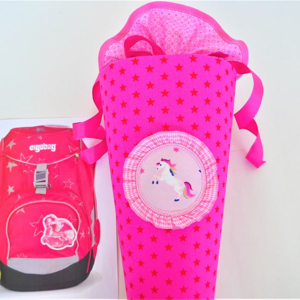 UNICORN school bag made of fabric later pillow sugar bag suitable for school bags Ergobag CinBärella for girls pink pink stars fabric school bag