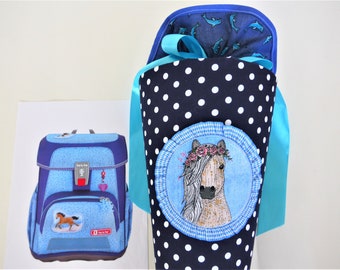 PFERD school bag later cushion matching the schoolbag Step by Step Wild Horse sugar bag made of fabric blue girl with name boho horse head