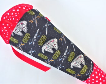 Spaceship school bag made of fabric, suitable for the Ergobag school bag TaekBärdo, black, red, sugar bag, later usable as a pillow, boys