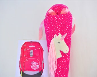 EINHORN Schultüte aus Stoff später Kissen passend zum Schulranzen Ergobag CinBärella derdiedas sweet Unicorn Sterne Zuckertüte Pferd  pink