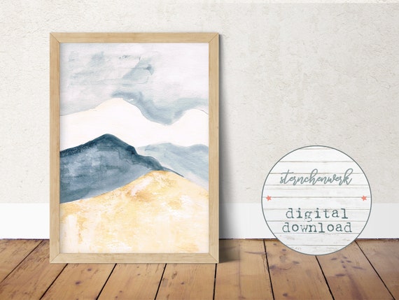 Neutral Minimalist Mountain Wall Art Printable Abstract Landscape Poster Download