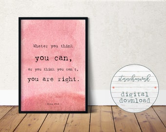 Datei, Bild, groß,digital download, Ausdrucken, Poster, Wheter you think you can, Sofortdownload, koralle, Aquarell, motivierender Spruch