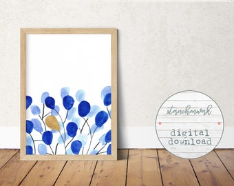 digital download print, watercolor, large painting, blue, gold, ballon, abstract wall art, modern, large poster, decor