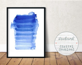 digital download, print, watercolor, large painting, blue, stripes, monochrome, abstract wall art, modern, large poster, decor