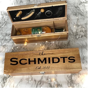 Wine Box, Wine Box gift set, Wine Opener, Wooden Wine Box, Anniversary Gift, Wedding Gift, Christmas gift for Newlyweds, First Anniversary