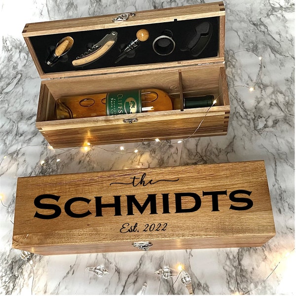 Wine Box, Wine Box gift set, Wine Opener, Wooden Wine Box, Anniversary Gift, Wedding Gift, Christmas gift for Newlyweds, First Anniversary