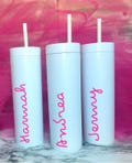 Custom white water bottle tumbler cup with straw, island white cup, Vacation Cup, Villa cup, pink love tropical island cup, white cup name