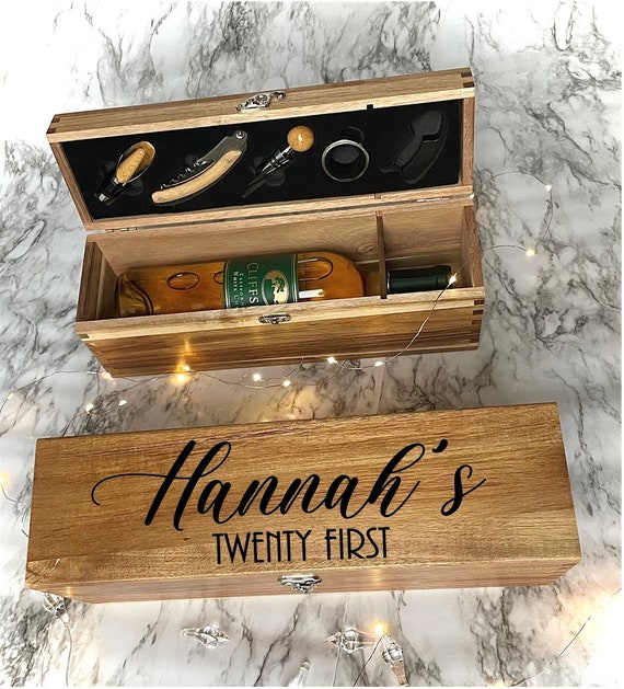Custom Engraved Bamboo Wine Box Set, 21st Birthday Gift