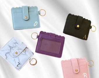 Personalized Keychain Wallet, Slim Card Holder, Custom Initial