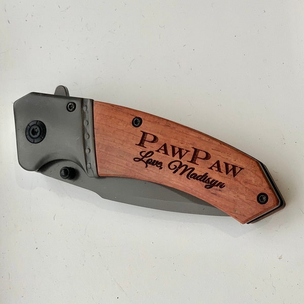 Personalized Pocket Knife, Wood Handle, Engraved Gift for Grandpa, PawPaw present
