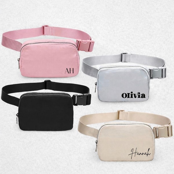 Custom Nylon Belt Bag with name - personalized crossbody purse with compartments