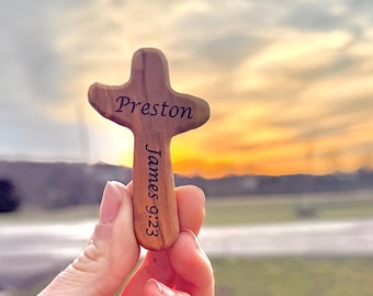 Personalized Wooden Pocket Cross Gift, Custom Christian Present